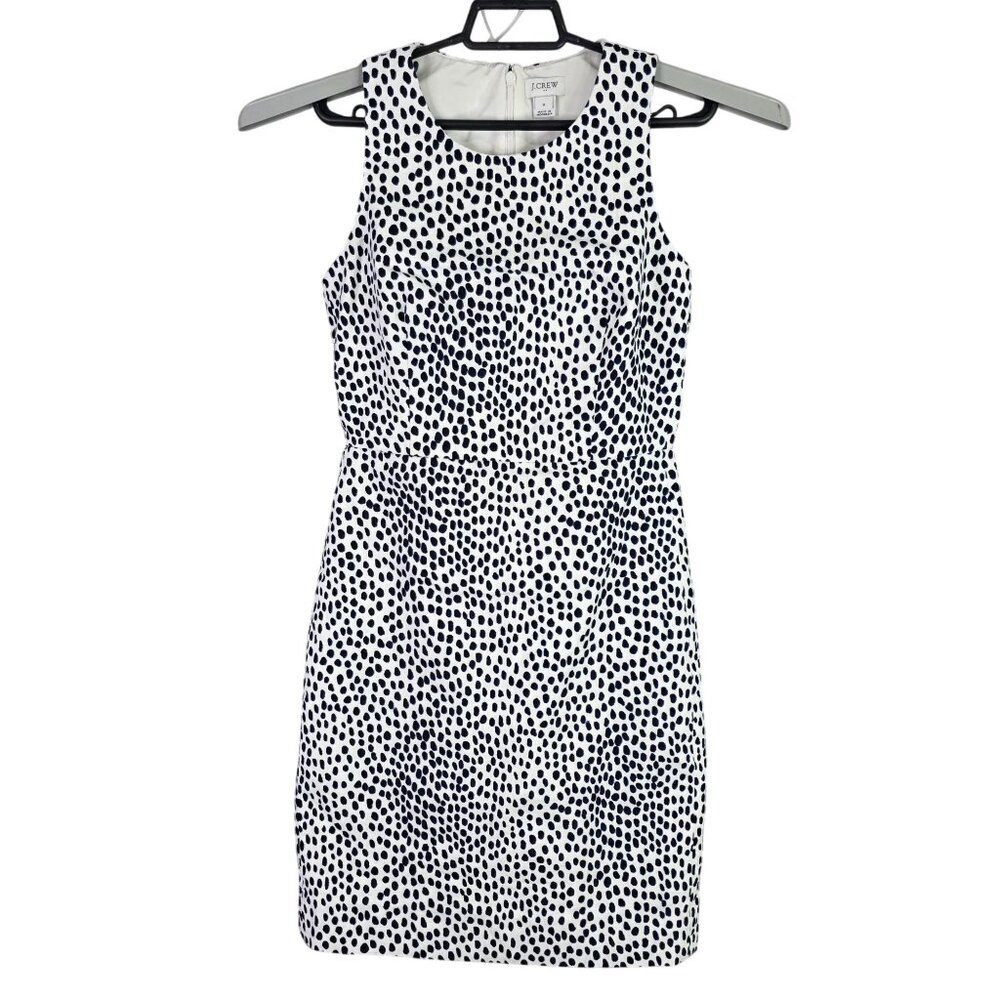 Womens J. Crew Sleeveless Black & White Polka Dot Sheath Dress 100% Cotton 0